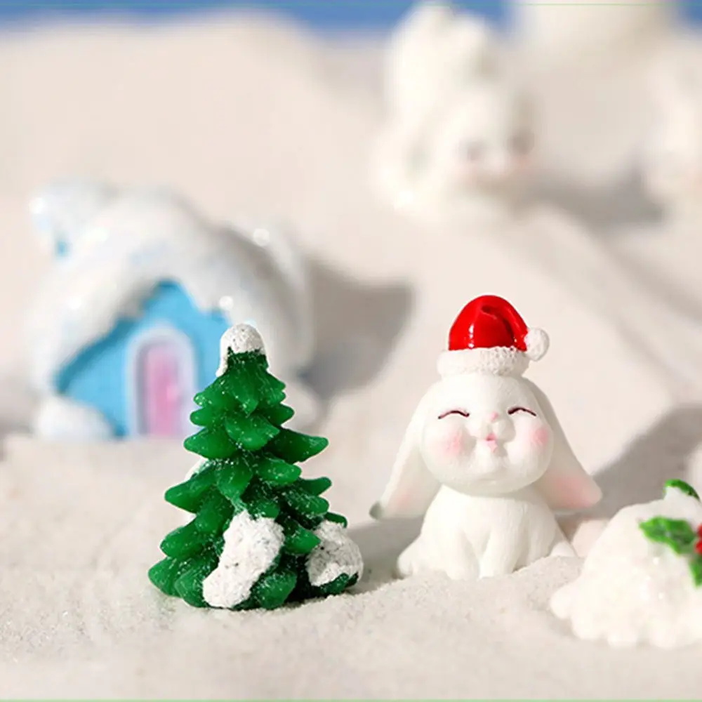 Figurines Miniature Cute Christmas Rabbit Micro Landscape Snowman Bunny Ornament Desk Accessories For Home Decoration Kids Gifts