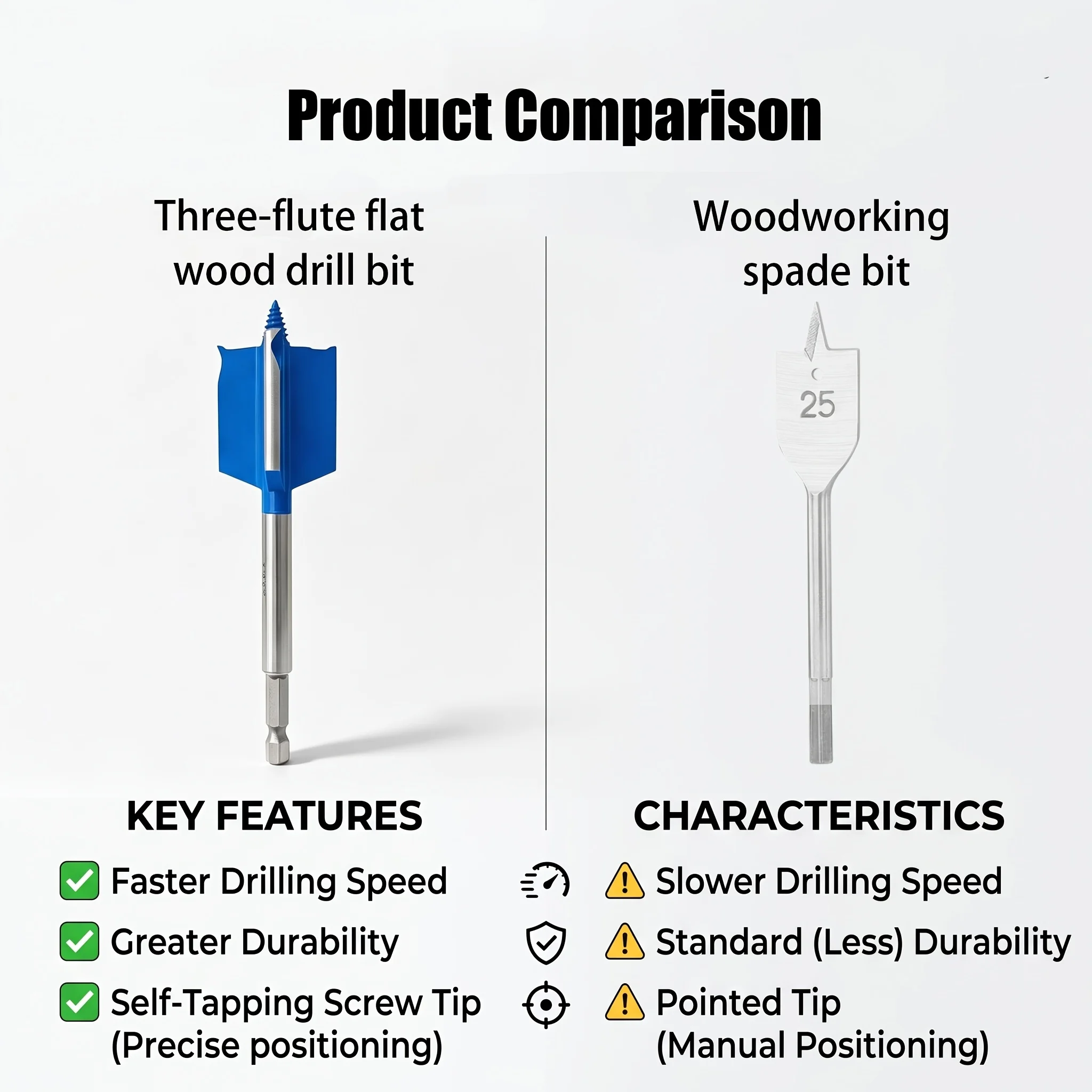 1-Piece Set of Three-Edged Woodworking Flat Drill Bits with Self-Tapping Pointed Tips for Precise Positioning, Standard Hex Shank Compatible with Various Tools, Multi-Purpose Drill Bit with Sharp Cutting Edge, Speciali