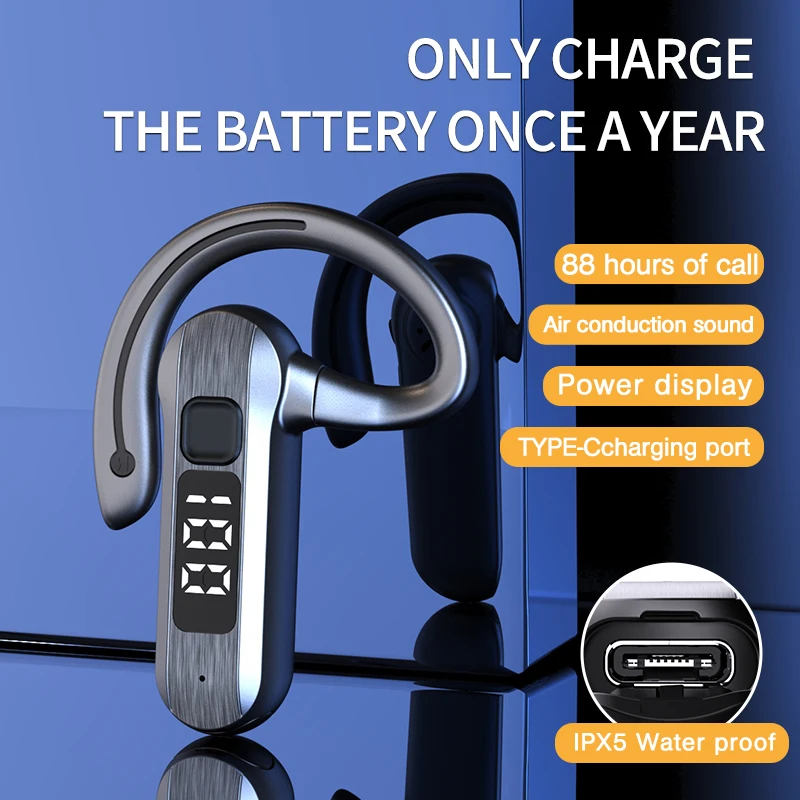 M26 Bone Conduction Wireless Headset Bluetooth 5.2 High Power Digital Display Voice Control To Answer Earless Business Headset