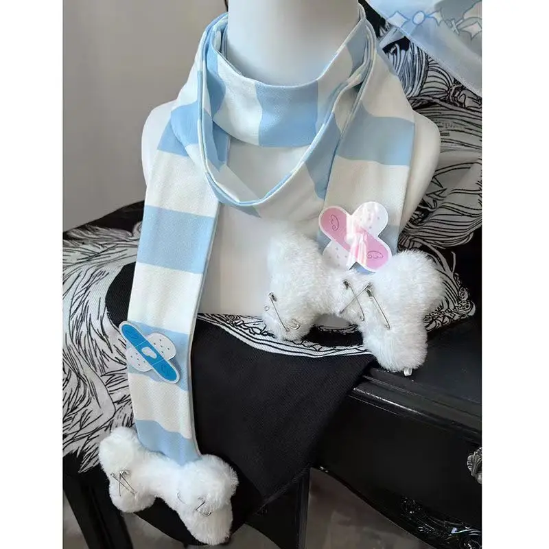 

Blue White Stripe Scarves Subculture Harajuku Y2k Cospaly Sweet Cute Autumn 2024 Scarf Clothes Accessories Women New Scarf