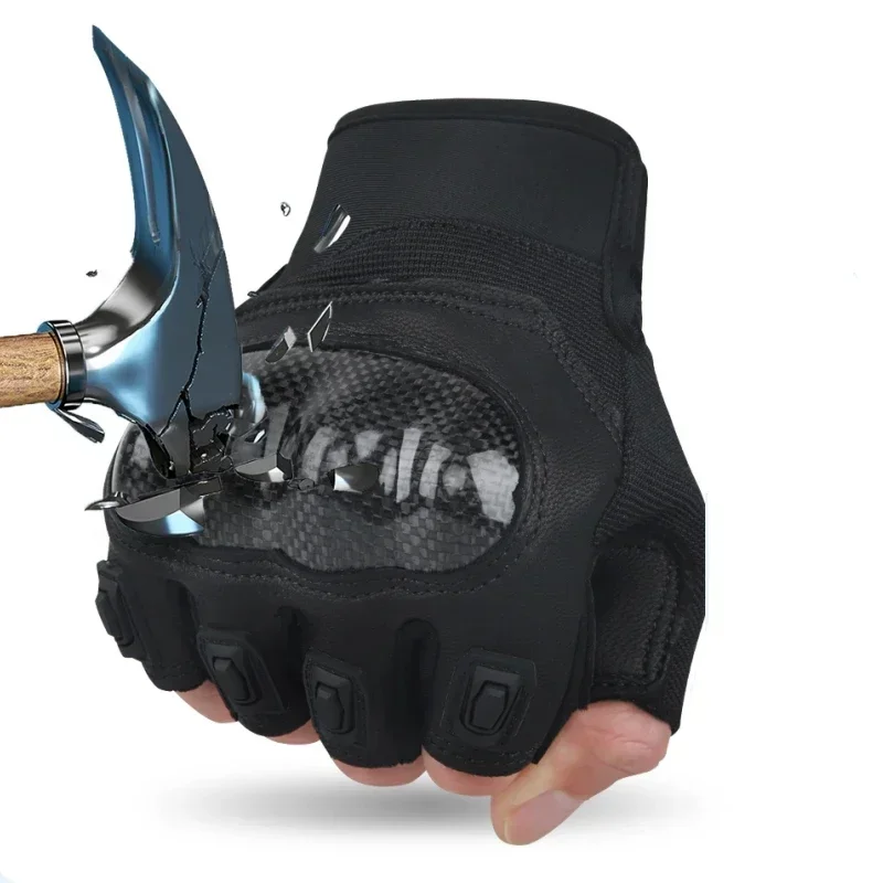 

High-quality Summer Breathable Goat Leather Half Finger Gloves, Motorcycle Gloves with Carbon Fiber Protection