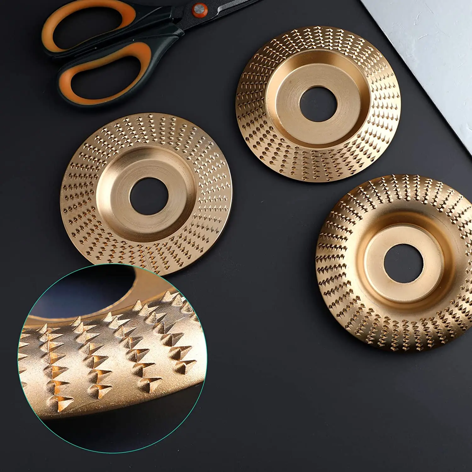 100mm Woodworking Grinding Disc Three-Piece Set with Curved Bevel Design 16mm Metal Hole for Electric Grinder Wood Cutting