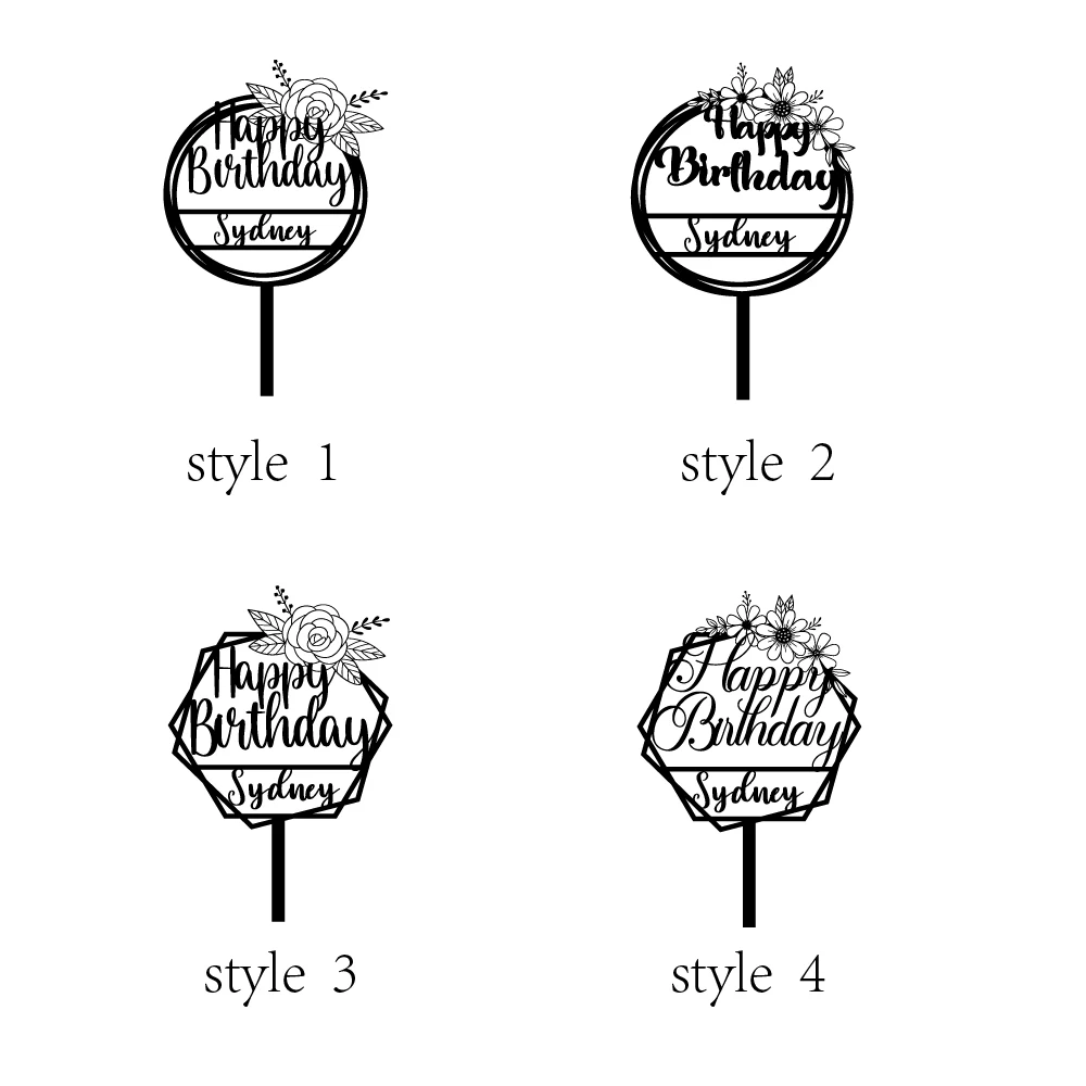 1PC Cartoon Happy birthday wishes with a beautiful flower theme Customized Name Cake Stand Bar Topper Supplies Graduations view 6