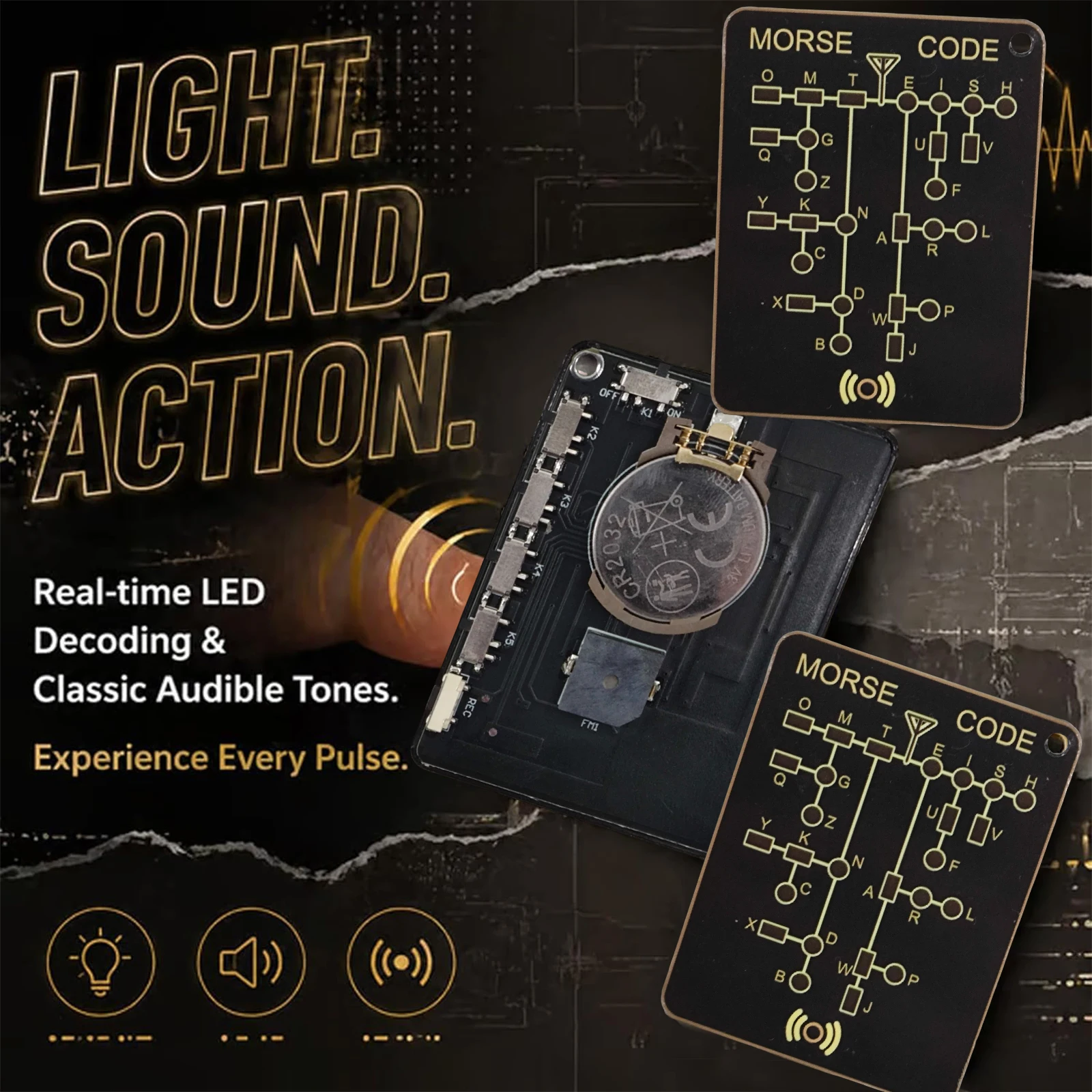 Trendy Design Morse Code Cards Unique Practical Function Training Card with Interactive LEDs & Signal Button for Adult Telegraph