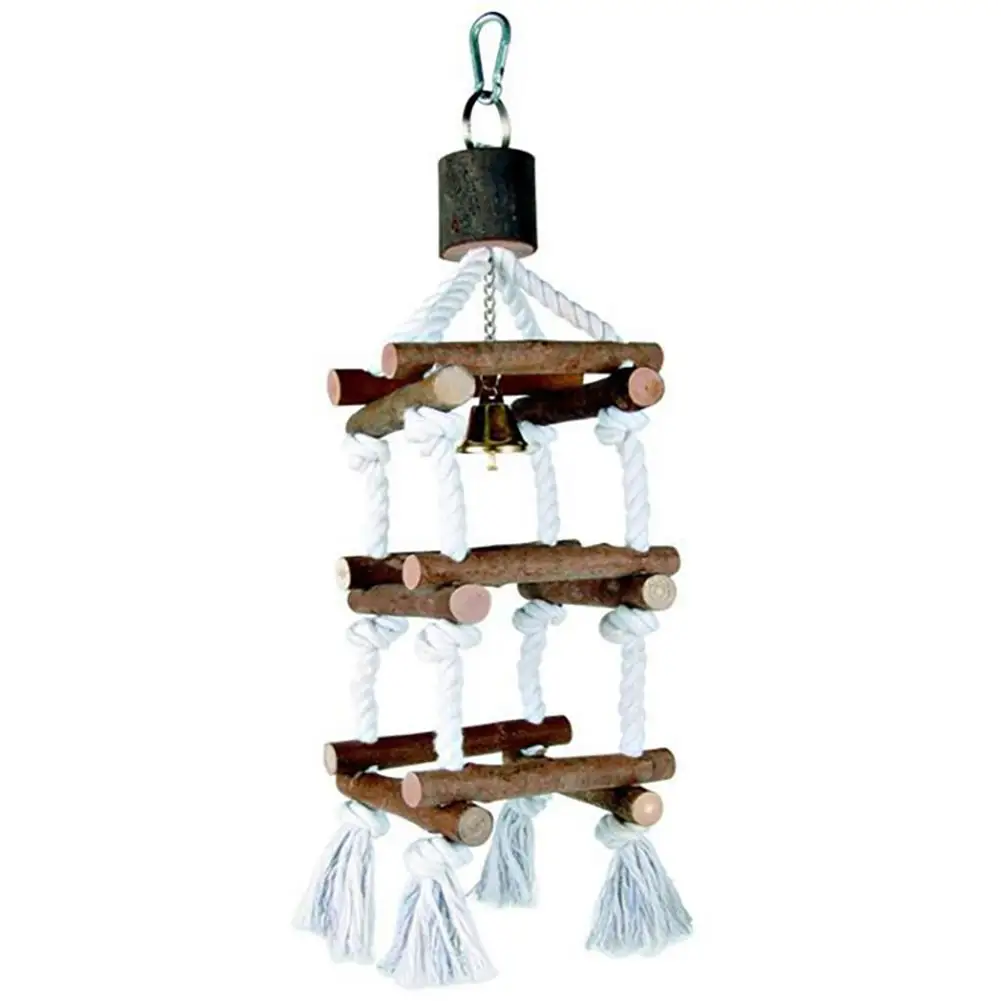 Parrot Hanging Wooden Chew Toys Cotton Rope Swing Ladder Toys Bird Cage Accessories Pet Supplies With Bell