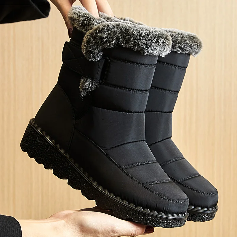 Botas femininas 2024 tendência sapatos de inverno para mulher botas de inverno tornozelo salto baixo botas mujer botas de neve à prova dwaterproof