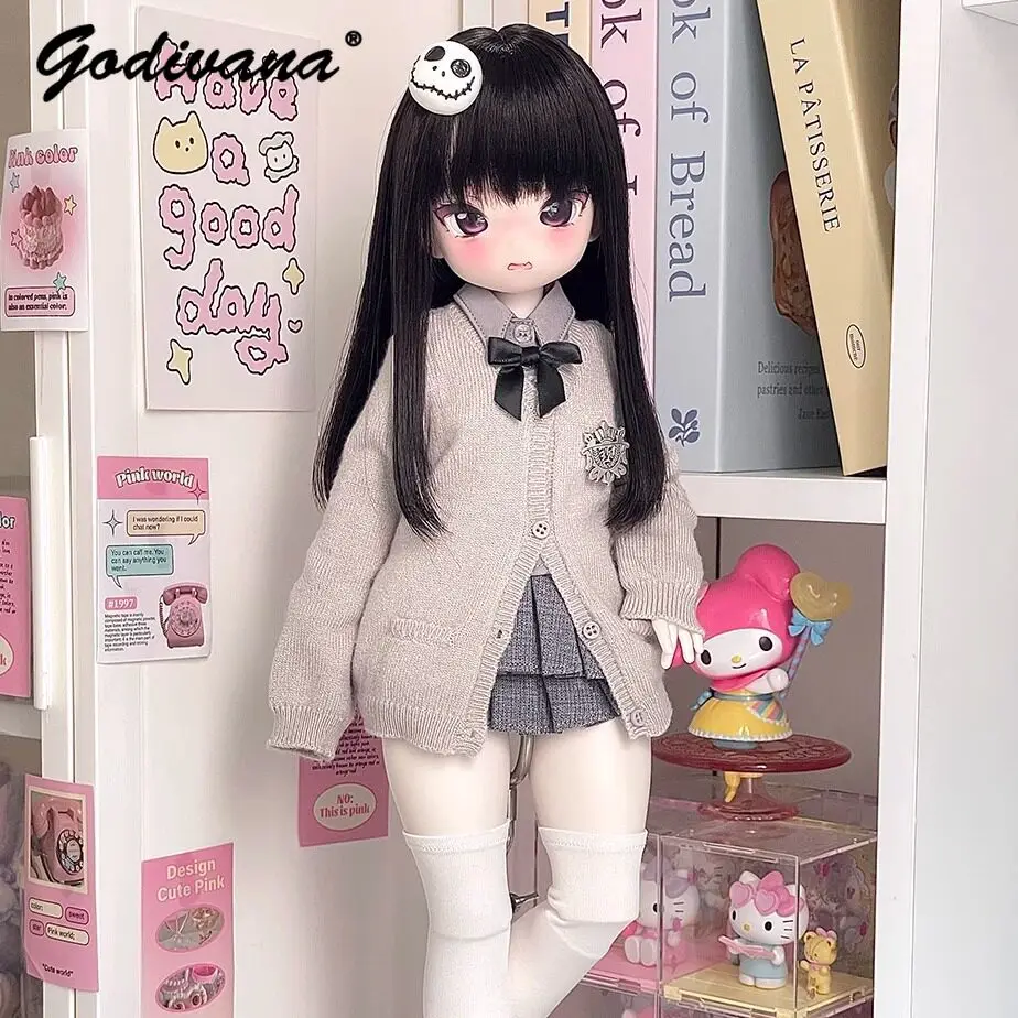 1/4 Bjd Doll Jacket Versatile Preppy JK School Uniform Outfit Long Sleeve Soft Knit Sweater Cardigan Multi‑Color for 1/4 BJD