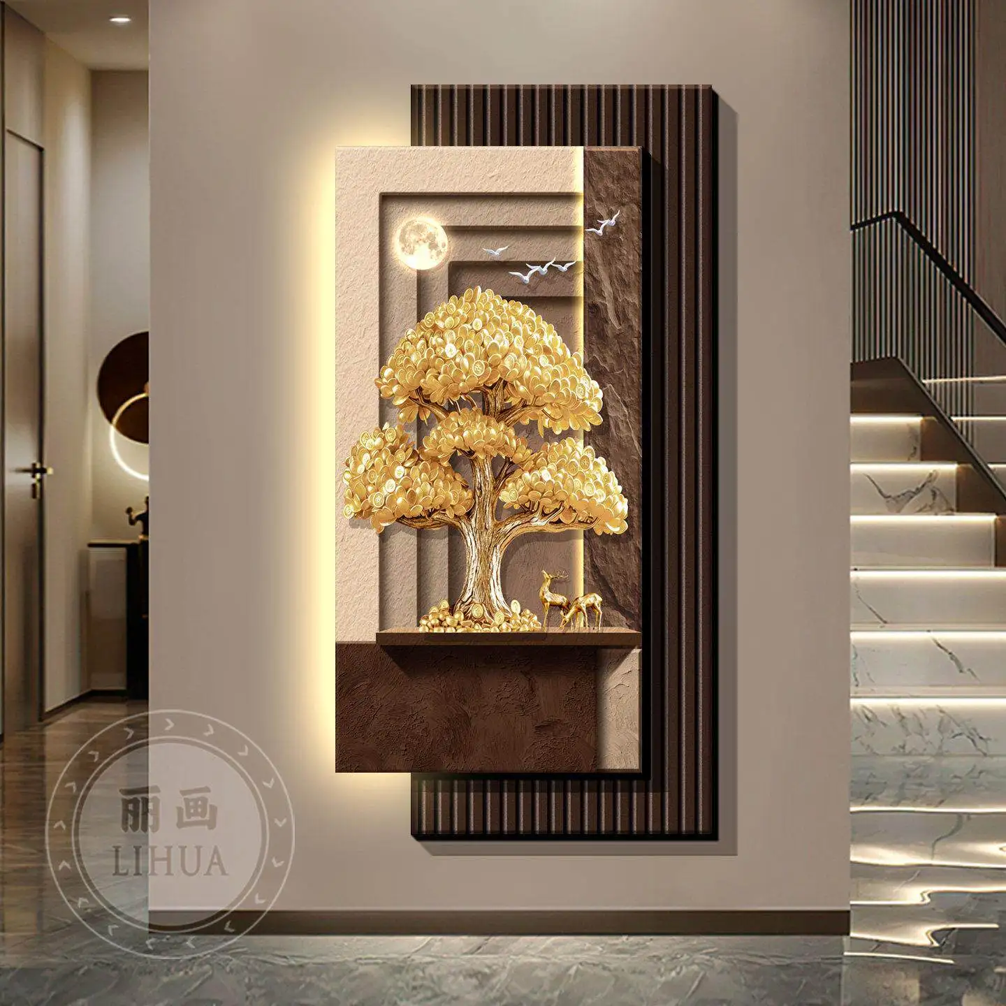 Decorative paintings at the entrance, money-bringing trees, and corridor hanging paintings, accompanied by illuminated murals - view 4