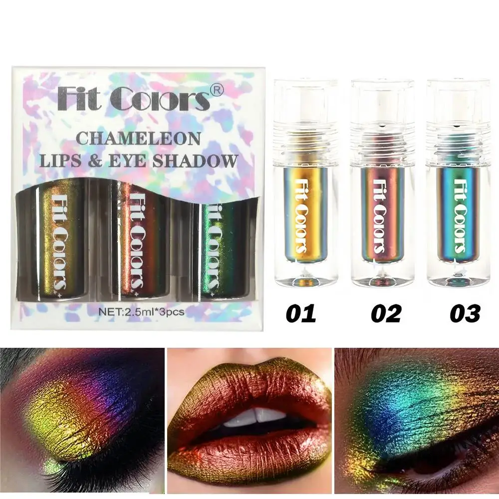 Glossy Metallic Eyeshadow Lipstick Set Liquid Glitter Pigment Optical Chameleon Face Beauty Makeup Cosmetic