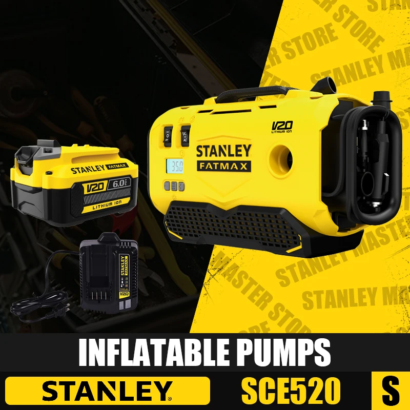 STANLEY SCE520 Kit Inflatable Pumps Electric Air Pump Rechargeable 20v Portable Tire Inflator Multi-purpose With Battery Charger