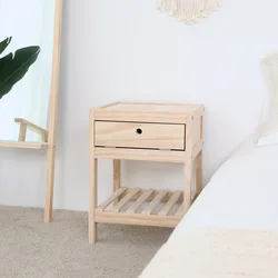 Wuli Bedside Table Solid Wood Nordic Log Bedside Small Cabinet Simple Modern Bedside Table Bedroom Bedside Storage Locker