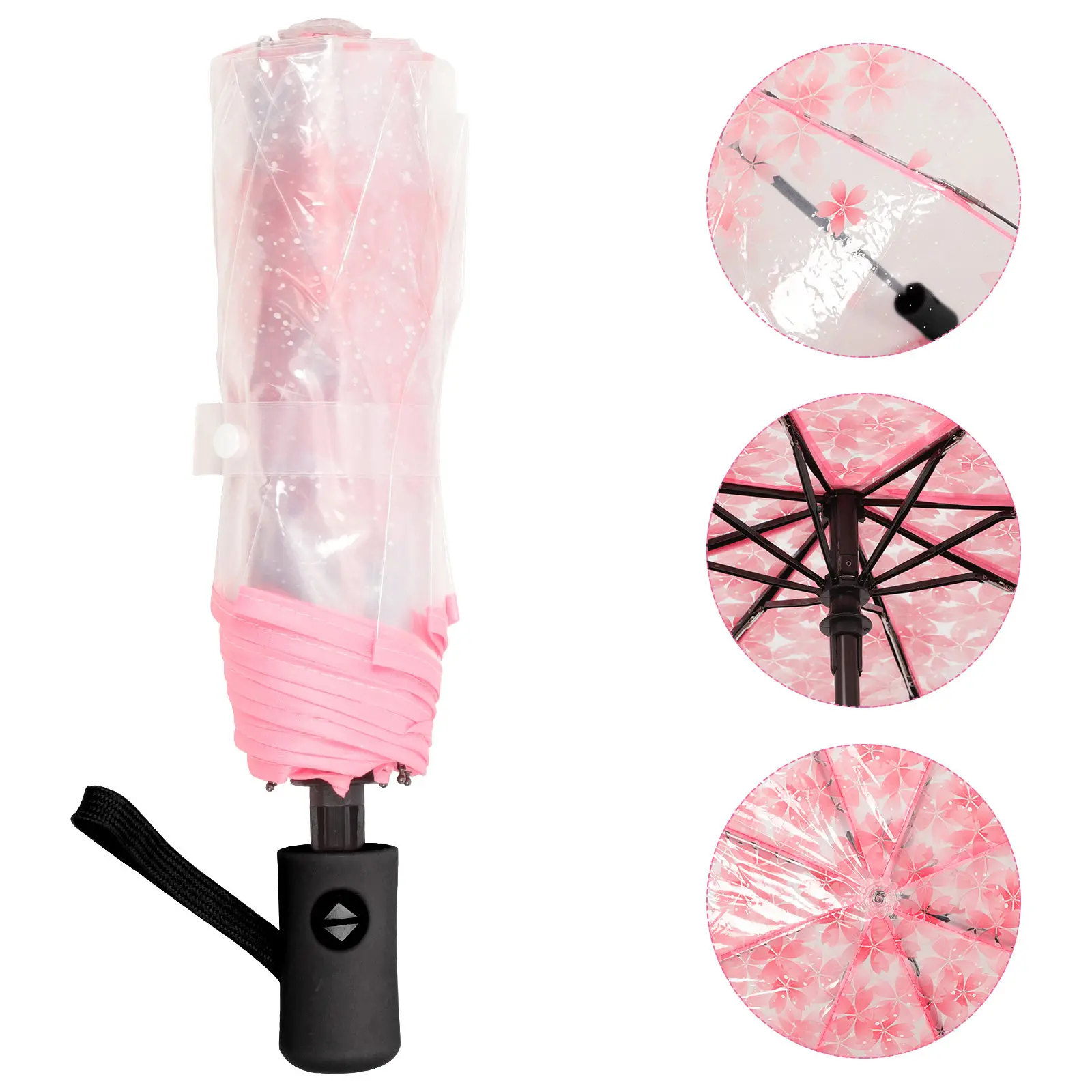 

Compact Cherry Blossom Umbrella Clear Metal Foldable Sun Rain Protection Portable Windproof Small Umbrella for Handbag