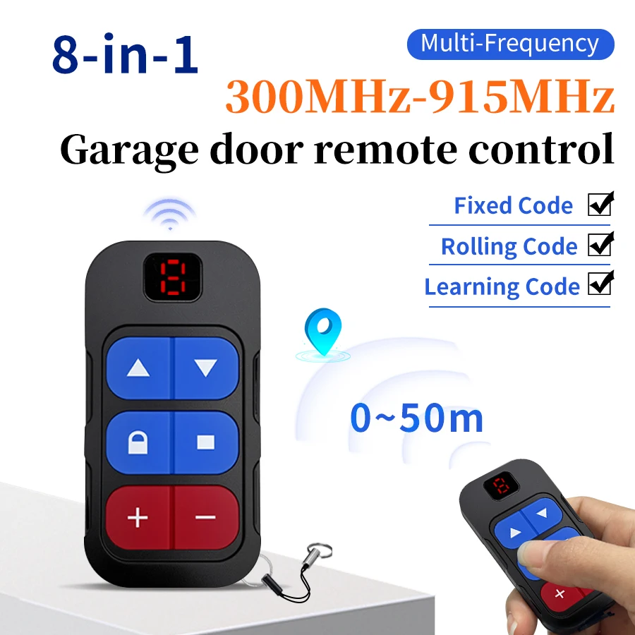 8 in 1 433MHz Multi Frequency Garage Door Remote Control 300MHz-915MHz 868MHz Fixed Rolling Code Transmitter Gate Key Duplicator