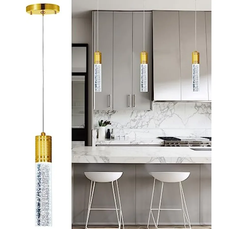 

Линейные люстры-подвесы LED для кухонного острова, светильники с пузырьковыми кристаллами, лампы LED 6000K (дневной свет), мини-подвесы