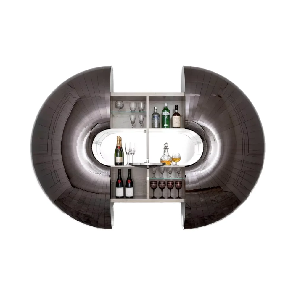 Gabinete de vino de lujo moderno personalizado, almacenamiento colgante de pared, erizo de mar portugués, diseño decorativo Circular, Material metálico, Living Ro