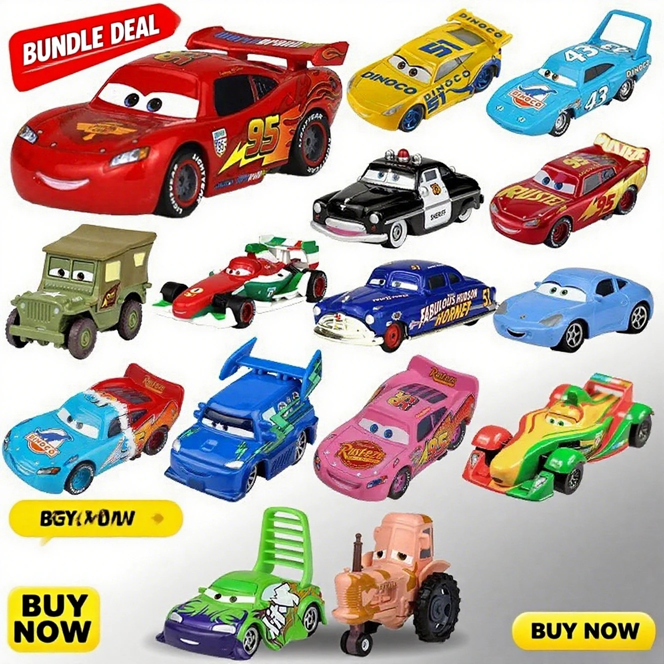 

Disney PixarCar23 Lightning McQueenSheriffChicken Miss Hicks Frank Модель автомобиля из золотого сплава 1:55, забавные рождественские подарки для детей