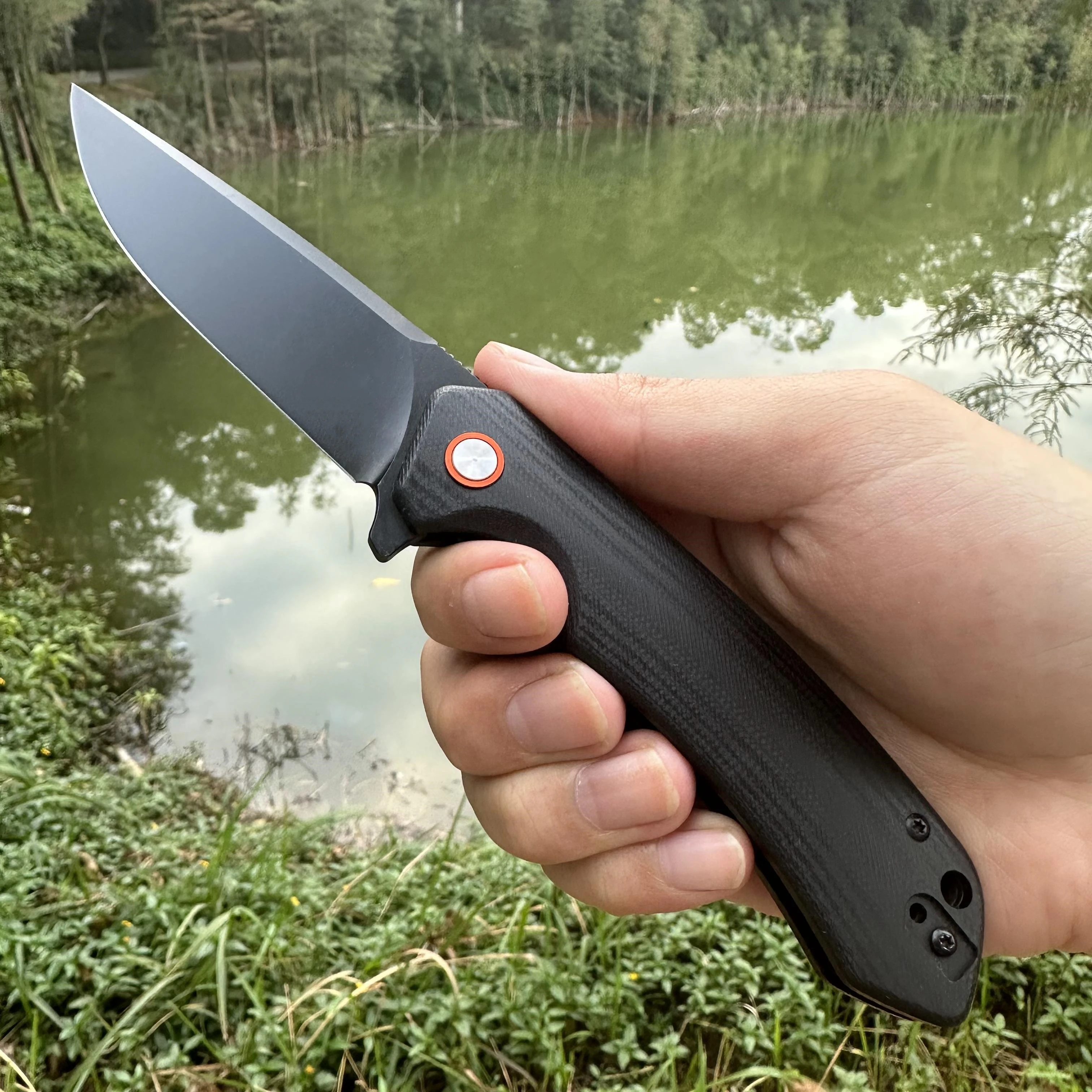 Topwell Handmade EDC Pocket Knife D2 Steel Titanium Plated Blade Carbon Fiber G10 Handle Portable Smooth Opening Outdoor Gift