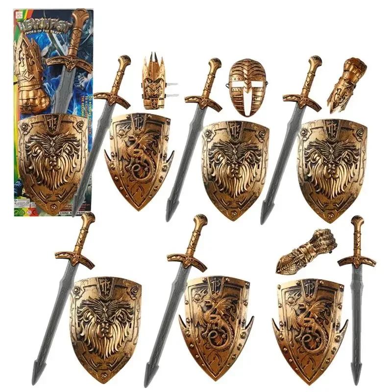 2024 Neuankömmling Kind Ritter Kostüm Jungen Ritter Cosplay für Halloween Karneval Schwert Schild Stulpen Set Spielzeug für Kinder