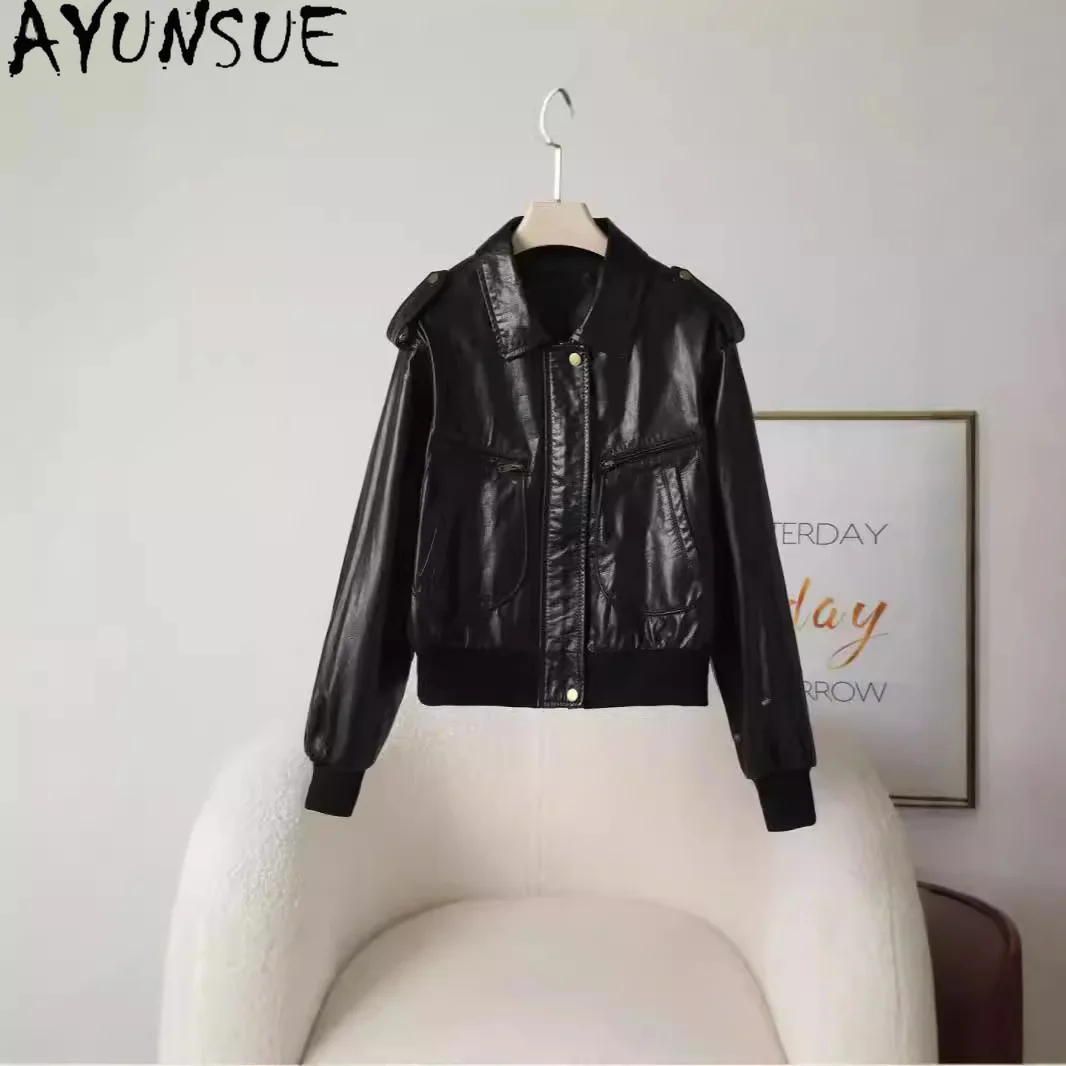 AYUNSUE Giacca in vera pelle da donna 2025 Olio di cera di pelle bovina Cappotti da donna Streetwear Giacche da moto Abiti autunnali ». ».ха Ж Dön Ж Dön Dön Disfrute
