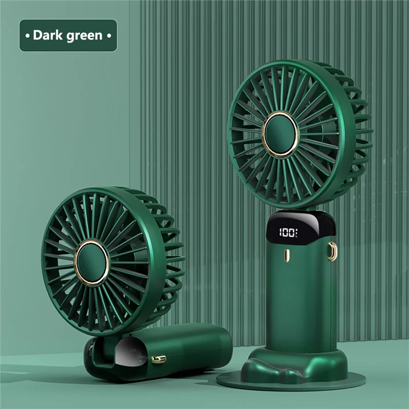 Handheld Fan, Mini Portable Personal Fan USB Rechargeable, Small Pocket Fan with Strap and Base 5 Speeds (Green)