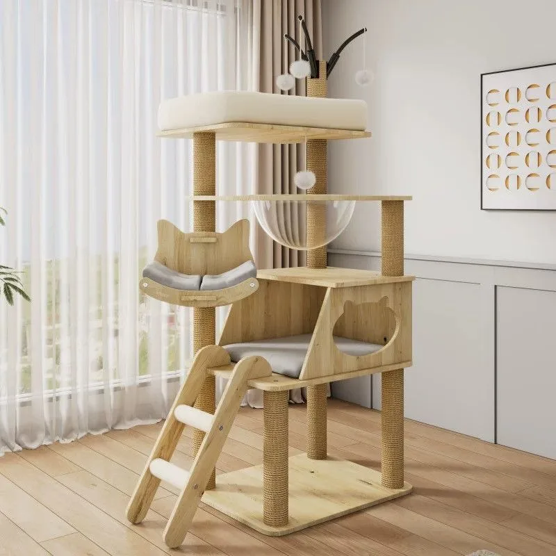 Cat climbing  nest, tree integrated solid wood multi-layer space capsule cat jumping platform,  sisal toy cat use