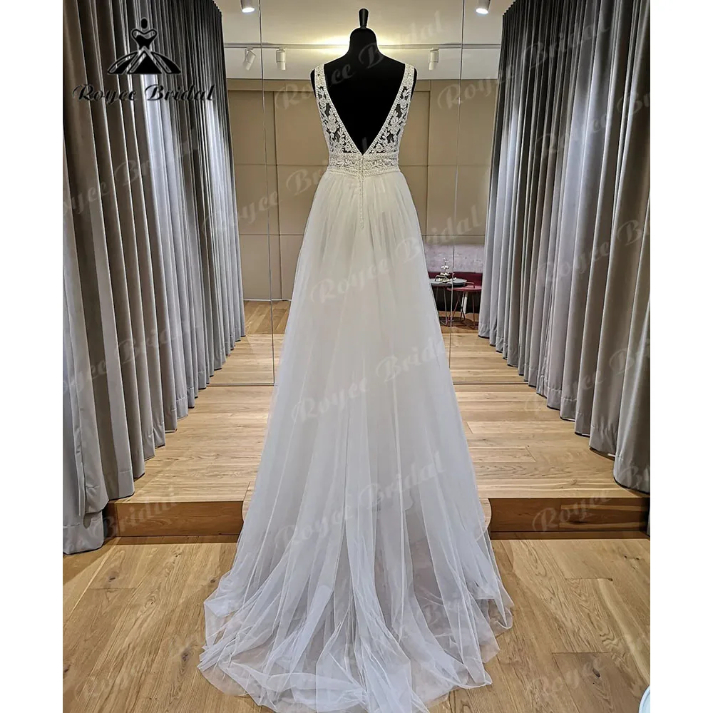 Vestidos Summer Beach Sleeveless Boho A Line Bohemian Lace Wedding Dress for Women 2023 Wedding Gown abito da sposa Roycebridal