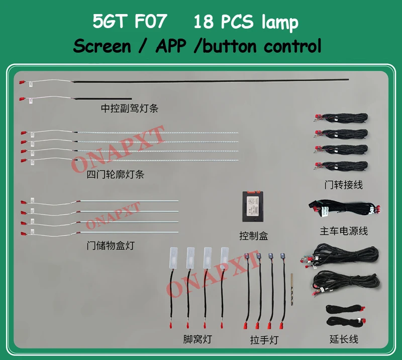 8-farbige LED-Dekorbeleuchtung für BMW 5er GT 5GT F07 7er F01 F02, Ambientebeleuchtung für Türverkleidung, Fußraum und Armaturenbrett