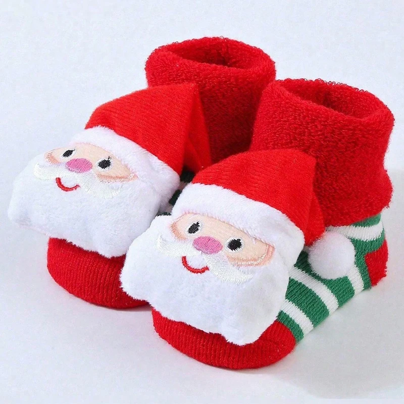 Baby Socks Newborn Toddler Soft Warm Floor Socks Cute Santa Claus Doll Knitted Cotton Girls Infant Boys Mid Socks Christmas Gift