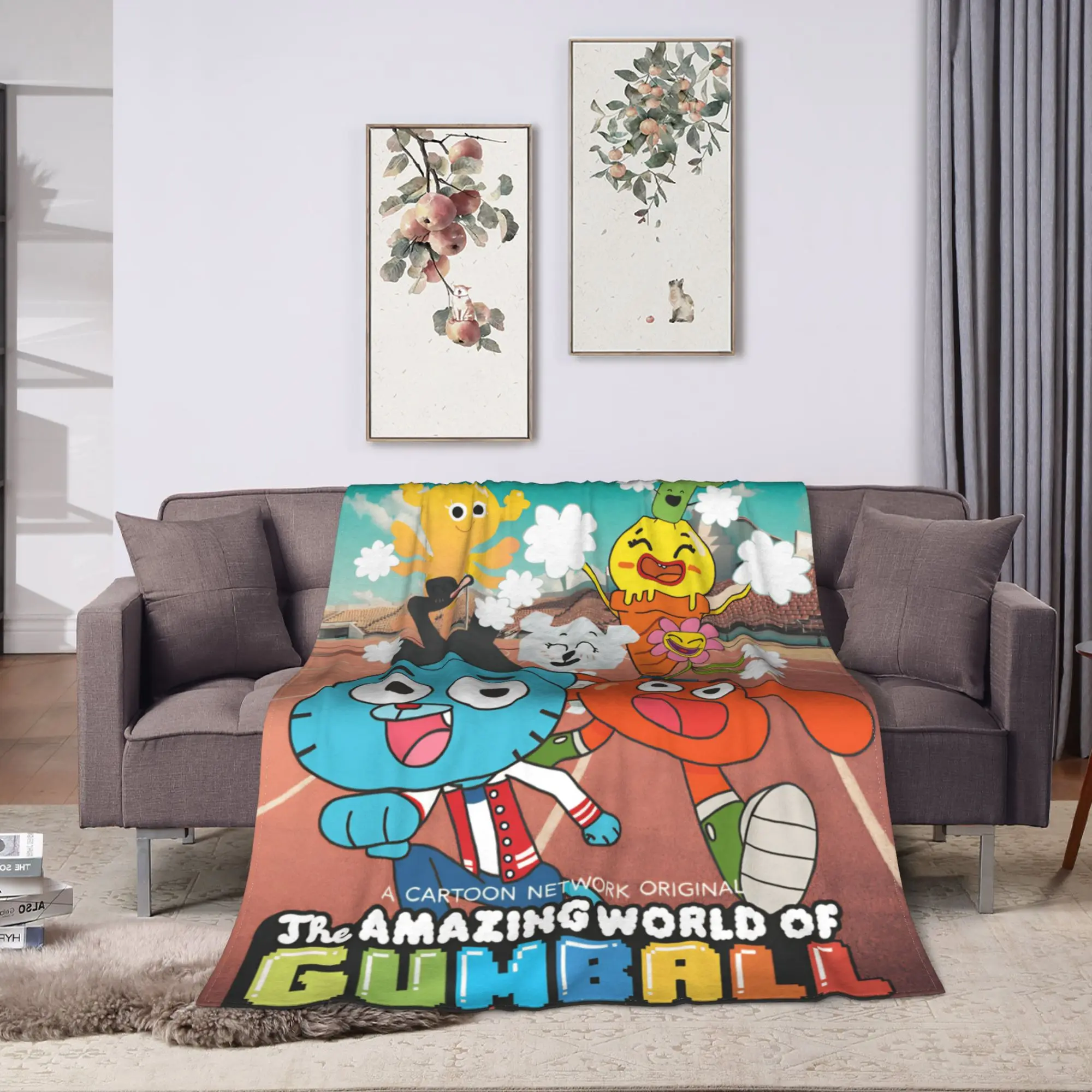 Koc The Amazing World Of Gumballs Miękki, ciepły, pluszowy pled na kanapę, fotel, łóżko, podróż, do biura, flanelowa narzuta na łóżko