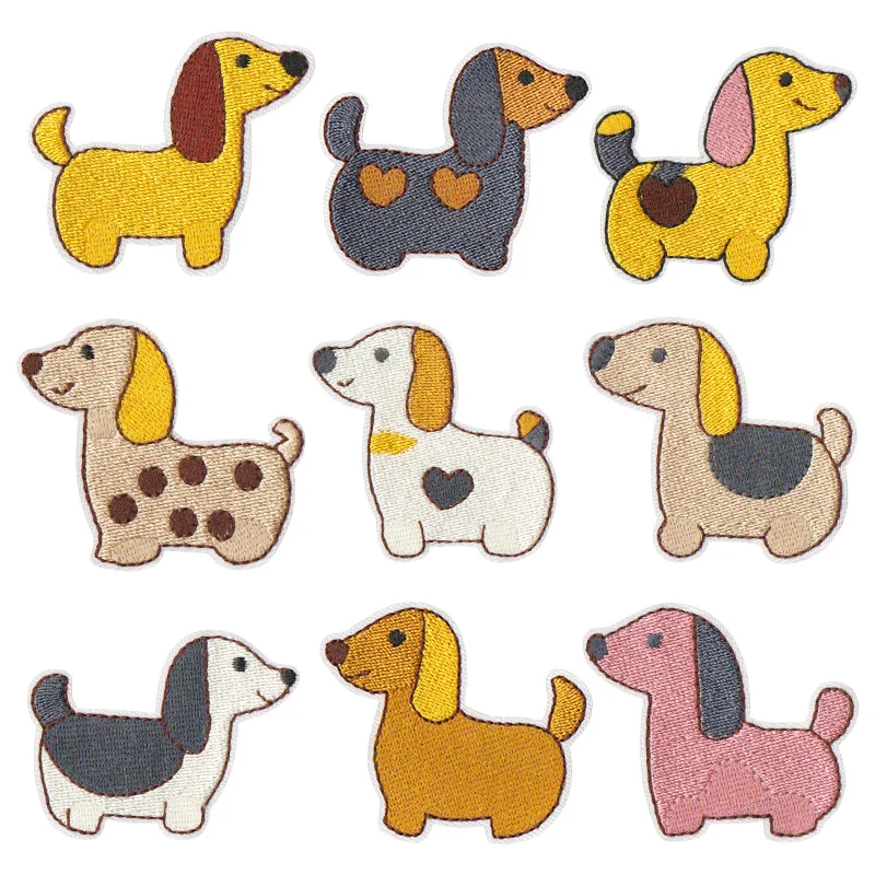 9 Stück Cartoon-Hunde-Stickerei-Aufnäher zum Aufbügeln oder Aufnähen, niedliche Haustier-Applikationen für Kinderkleidung, Taschen und DIY-Basteldekoration
