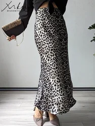 MiuKoMiYa autunno raso stampa leopardo Maxi gonna donna vita alta una linea ufficio sottile gonna lunga leopardo per le donne elegante 2024