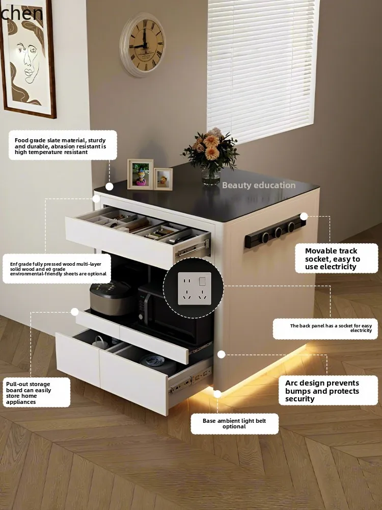 Island Cabinet with Separate Stone Top, Movable Small Household Open Single Cabinet