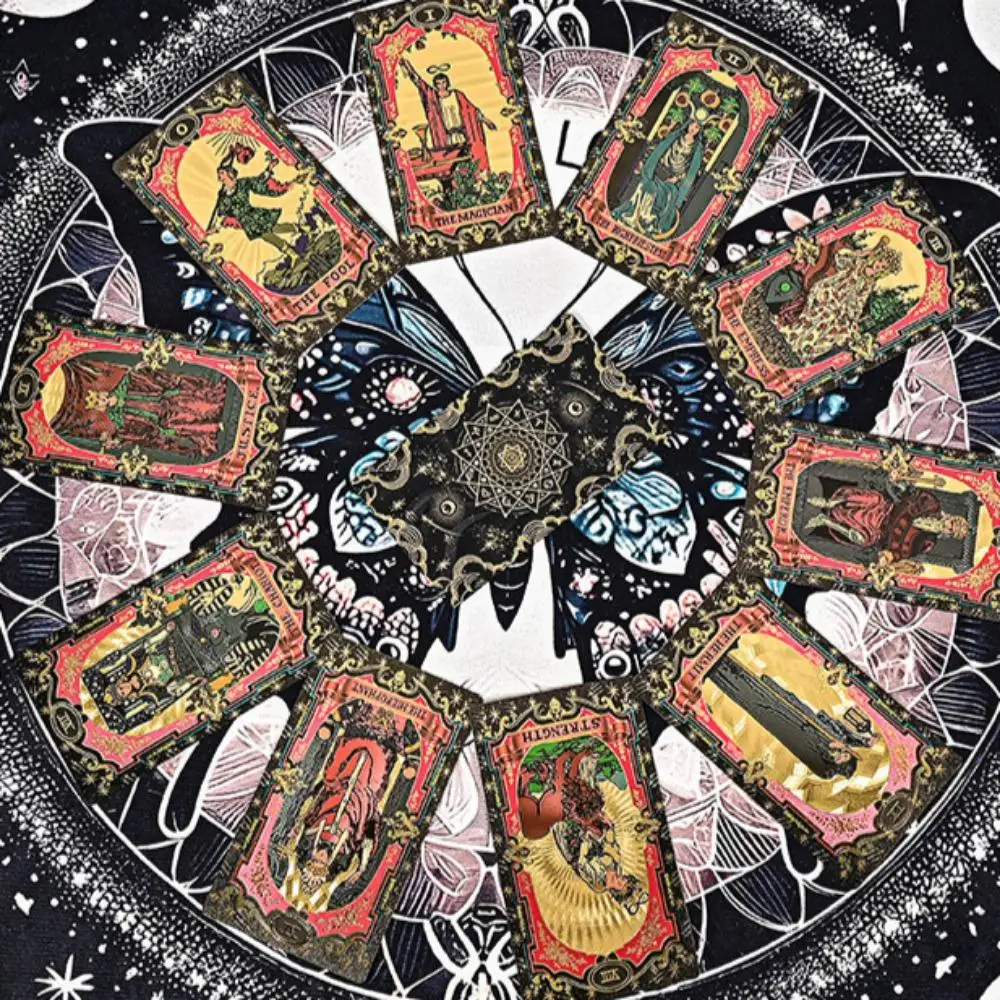 12*7cm 78 Pcs PVC Waterproof Cards 12 Zodiac Black Gold Celestial Gold Foil Rider Waite Tarot Deck Wear-resistant