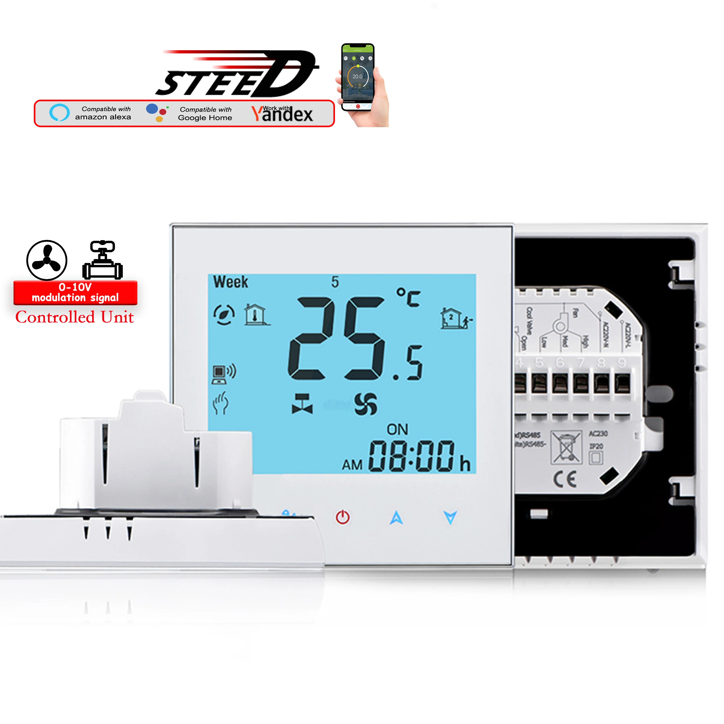 Smart EC 0-10V WiFi/RS485 Thermostat for Fan Coil Units - Cool/Heat Regulation,Multi-System HVAC & Air Conditioning Control