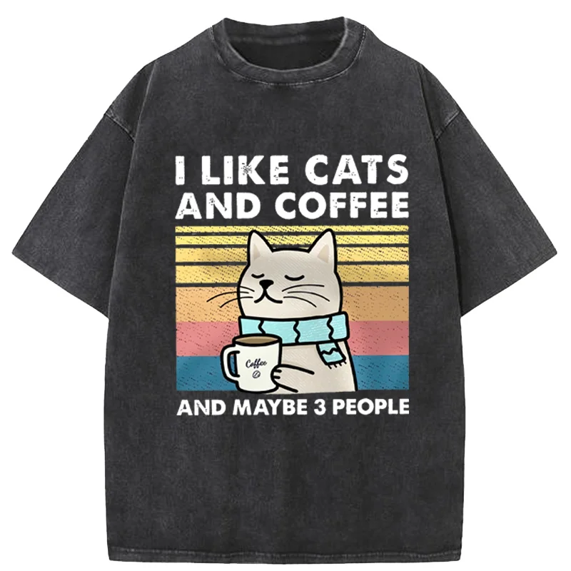Men Women T-Shirt I Like Cats And Coffee Cotton Tee Clothes Hip Hop Loose Tshirt Fashion Crewneck T-Shirt Streetwear Couple