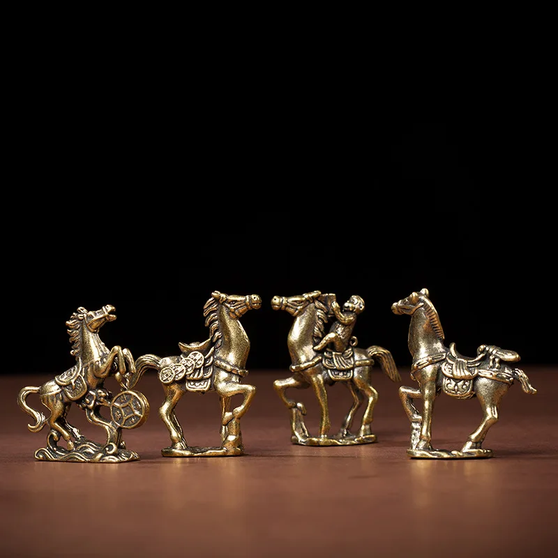 Vintage Brass Solid Monkey Riding Horse Home Decor Miniature Figurines Lucky Zodiac Animal Ornament Statues Tea Pet Collection