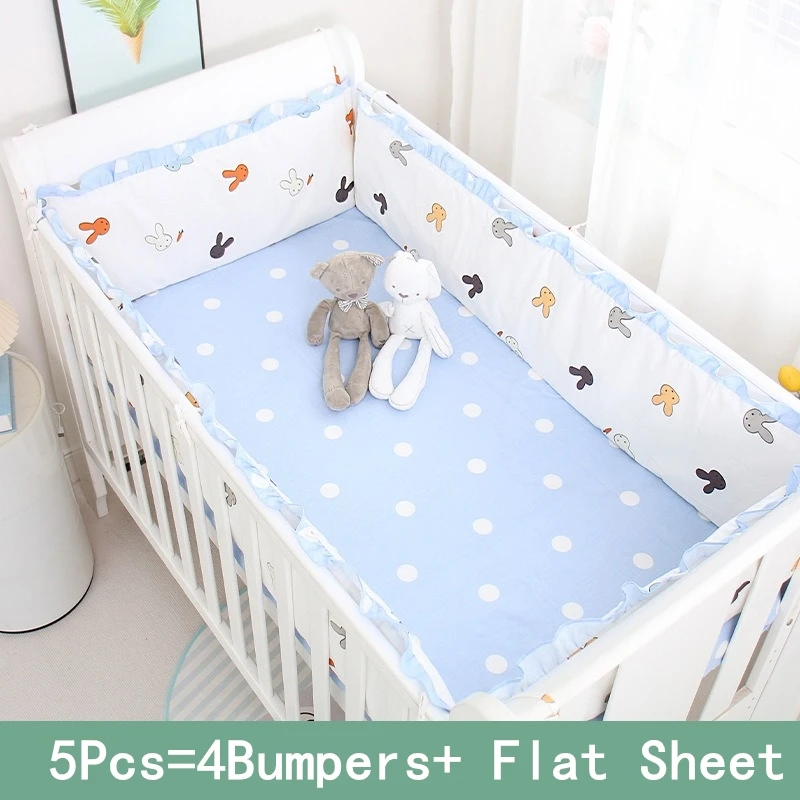 

5Pcs 100% Cotton Nursery Bedding Standard Size Soft luxury Cot Baby Bedding Set Newborn (4Bumper+Sheet)