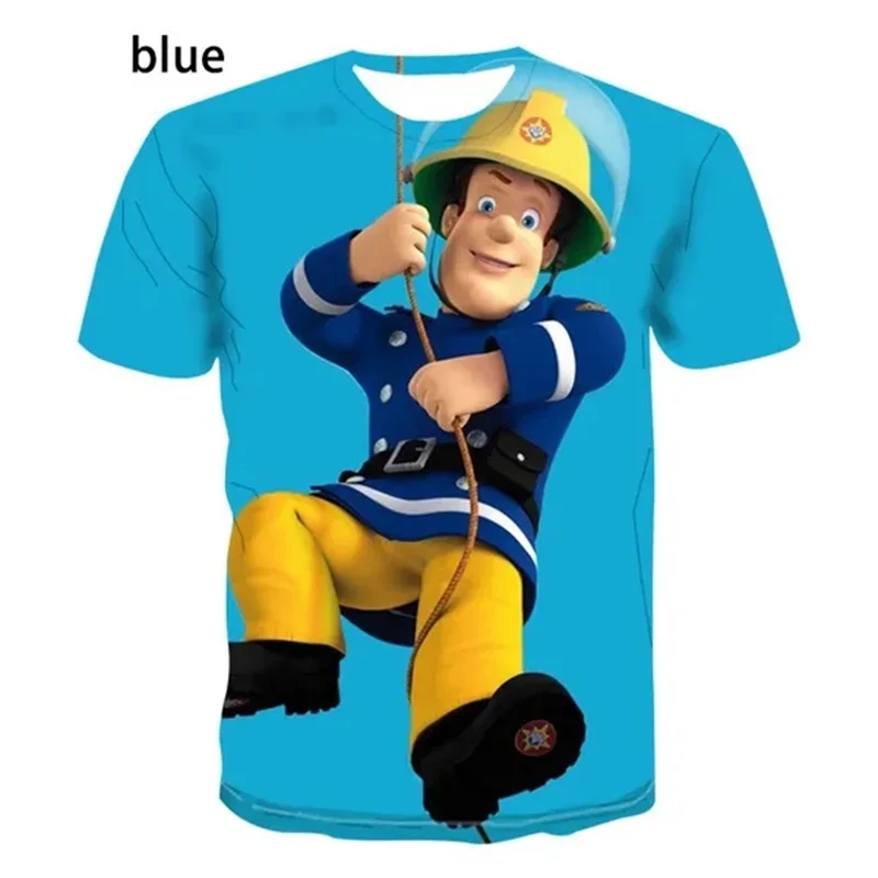 Koszulki dziecięce Anime 3D koszulka z grafiką dla strażaków Sam dla mężczyzn odzież Pop Hot Sale chłopięce T-shirt z krótkim rękawem zabawne bluzki