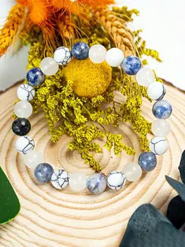 1件藍色寶石白色綠松石天然石手鍊女士時尚配件手工串珠 8 最佳銷售 綠松石手鐲 - №5