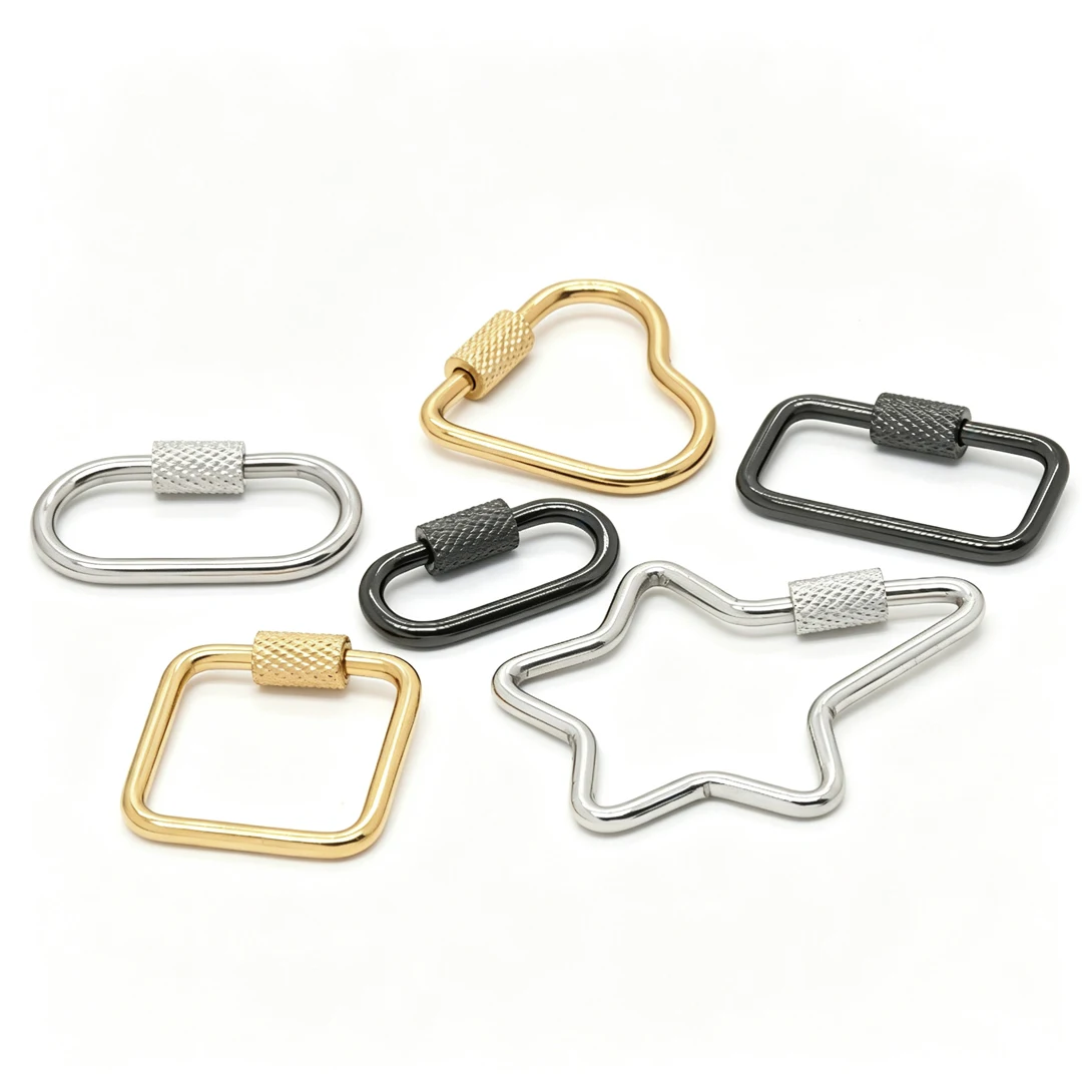 20Pcs Stainless Steel Screw Lock Carabiner Keychain Oval Heart Square Screw Gate Clasp For DIY Jewelry Making EDC Key Holder