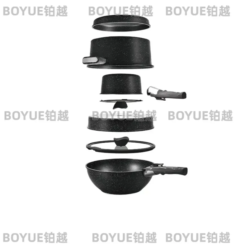Detachable Handle Nonstick Cookware Set Universal Kitchen Pots Pans Gift Box Induction Compatible Healthy Oil Free Cooking