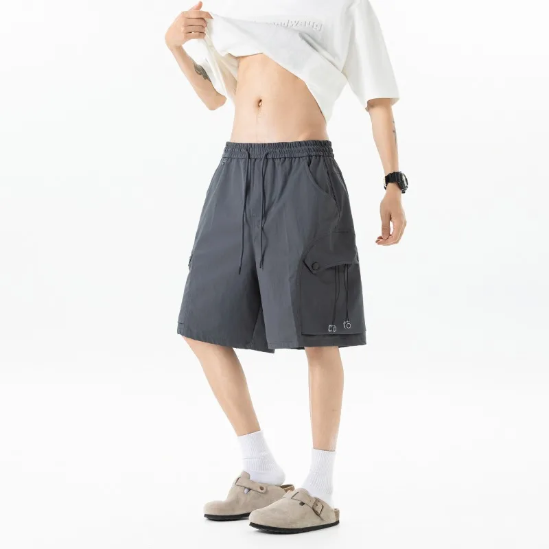 Men's Loose Cargo Shorts Casual Summer Drawstring Multi-Pocket Streetwear Sports Shorts