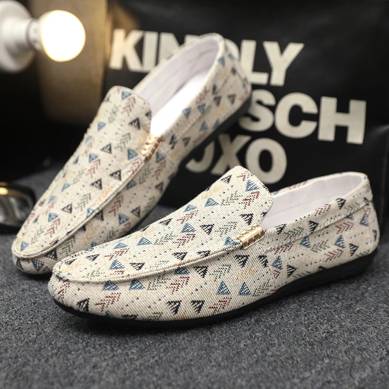 Chaussures plates d'été décontractées pour hommes, mocassins en toile, légères, respirantes, à enfiler, confortables, antidérapantes, chaussures de conduite pour hommes