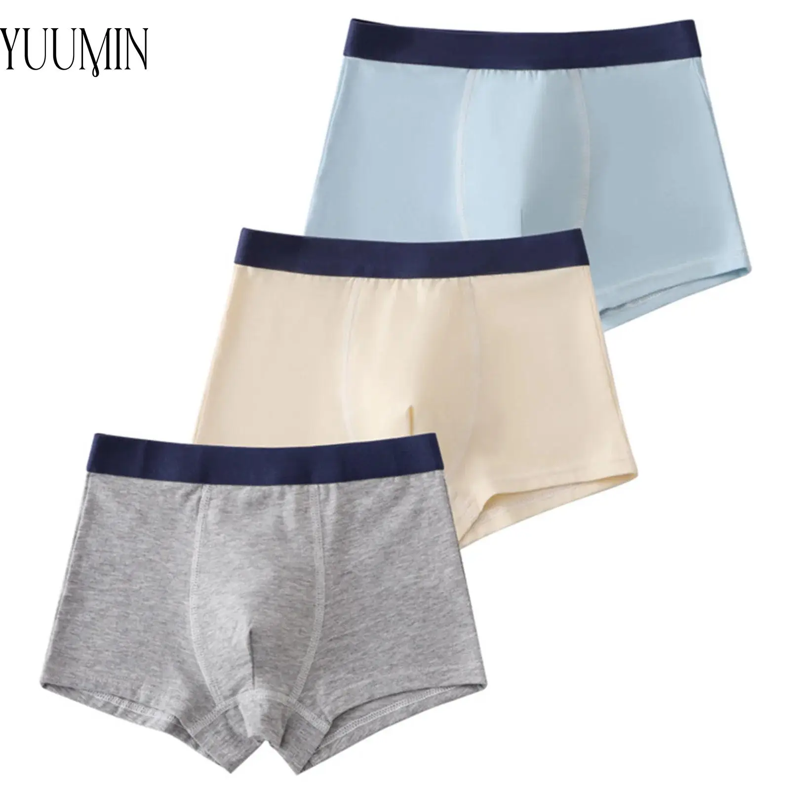 

3Pcs Kids Boys Breathable Soft Cotton Boxer Shorts Bottoms Contrasting Elastic Waistband Underwear for Casual Sports Gym Workout