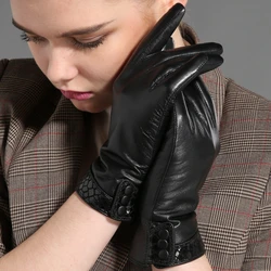 GOURS-guantes de piel auténtica para mujer, manoplas de piel de cabra auténtica, forro polar, cálido y suave, moda de conducción, novedad de invierno, GSL033