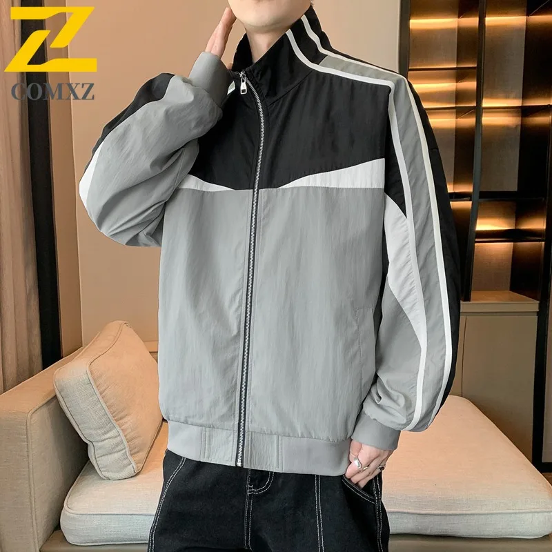 

COMXZ 2025 Jacket Men Stand Collar 2024 Autumn Winter New Mens Stripe Korean Casual Personality Trendy Youth Top Coat