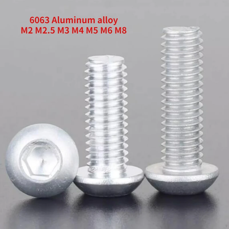 20-200pcs M2 M2.5 M3 M4 M5 M6 M8 6063 Aluminum Alloy Half Round Head Hexagonal Screw Round Cup Bolt Thread Length 4mm-40mm