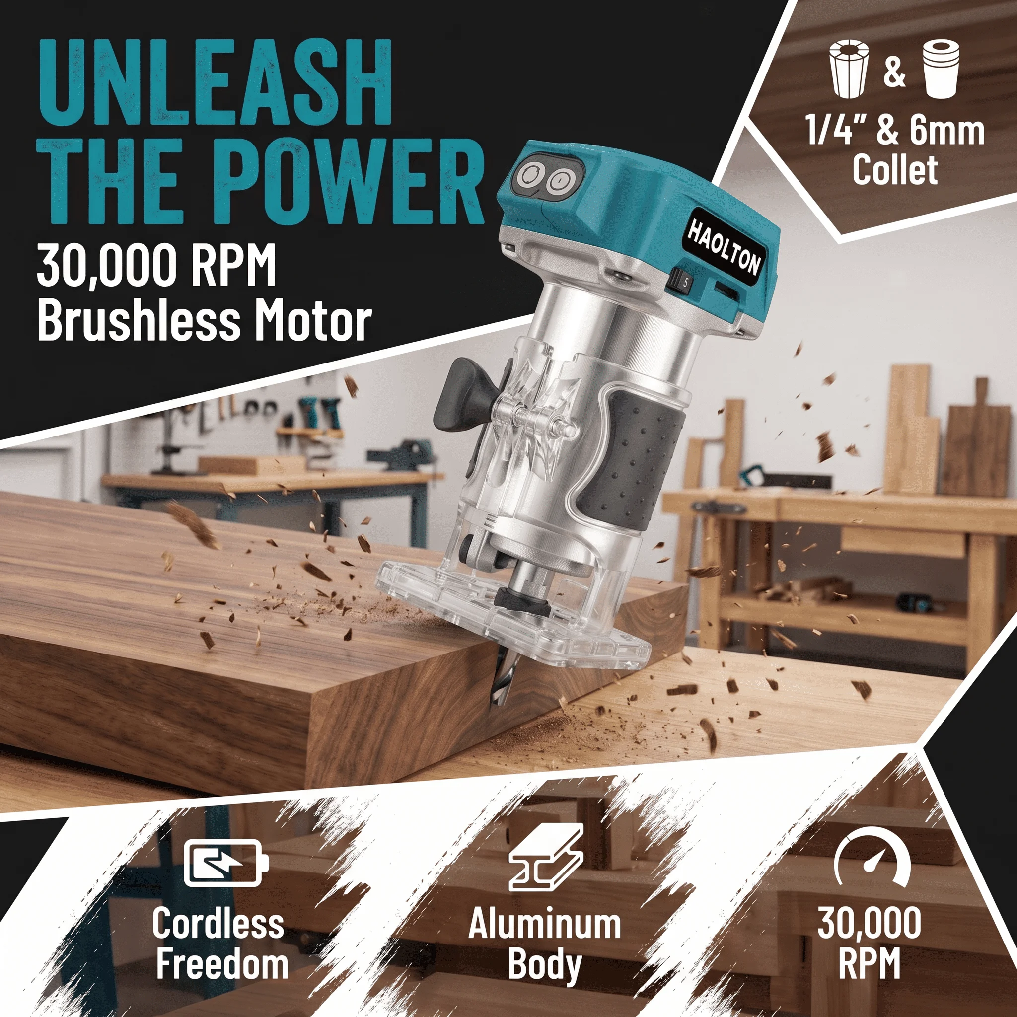 Para Bateria Makita 18V, Fresadora Elétrica Sem Fio e Sem Escovas 30000RPM, Tupia de Madeira 1/4" 6mm, Ferramenta de Escultura e Fresagem (Somente a Ferramenta)