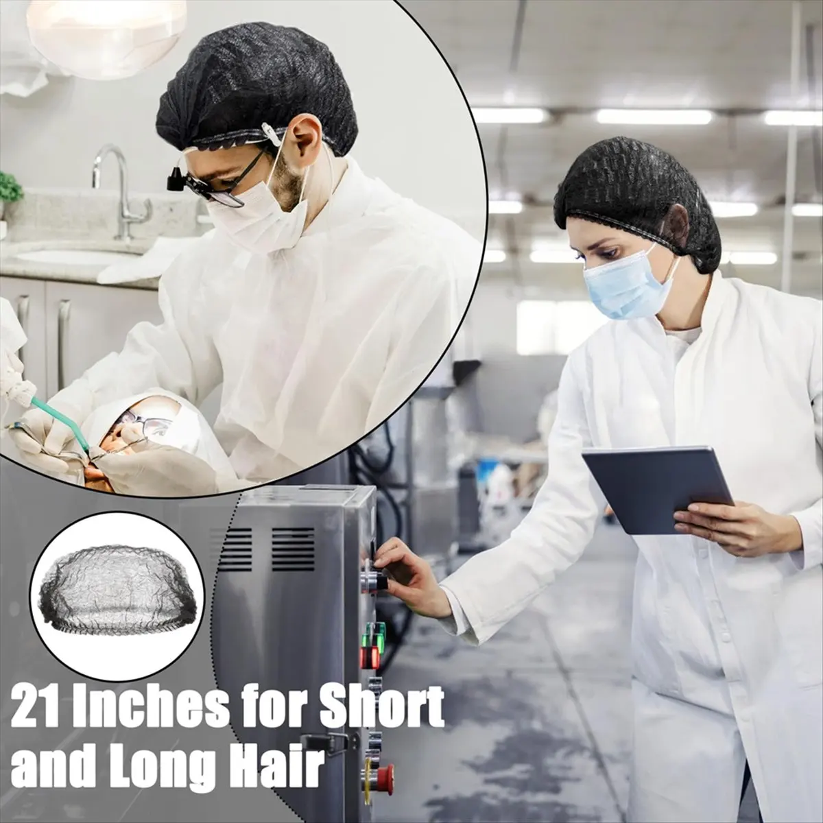 Budget-Friendly-500Pc Disposable Hair Nets Bouffant Caps Bulk HairCovers 21in Hair Elastic Dust Cap Hairnets for FoodService,Nur