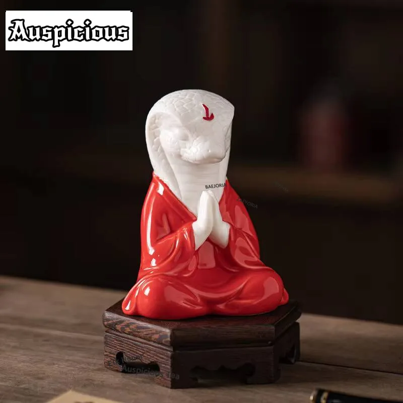 Zen Fortune Ceramic Tea Pet Zodiac Snake Statue Ornaments Animal Tea Figurine Wealth Sculpture Crafts Home Desktop Decoration